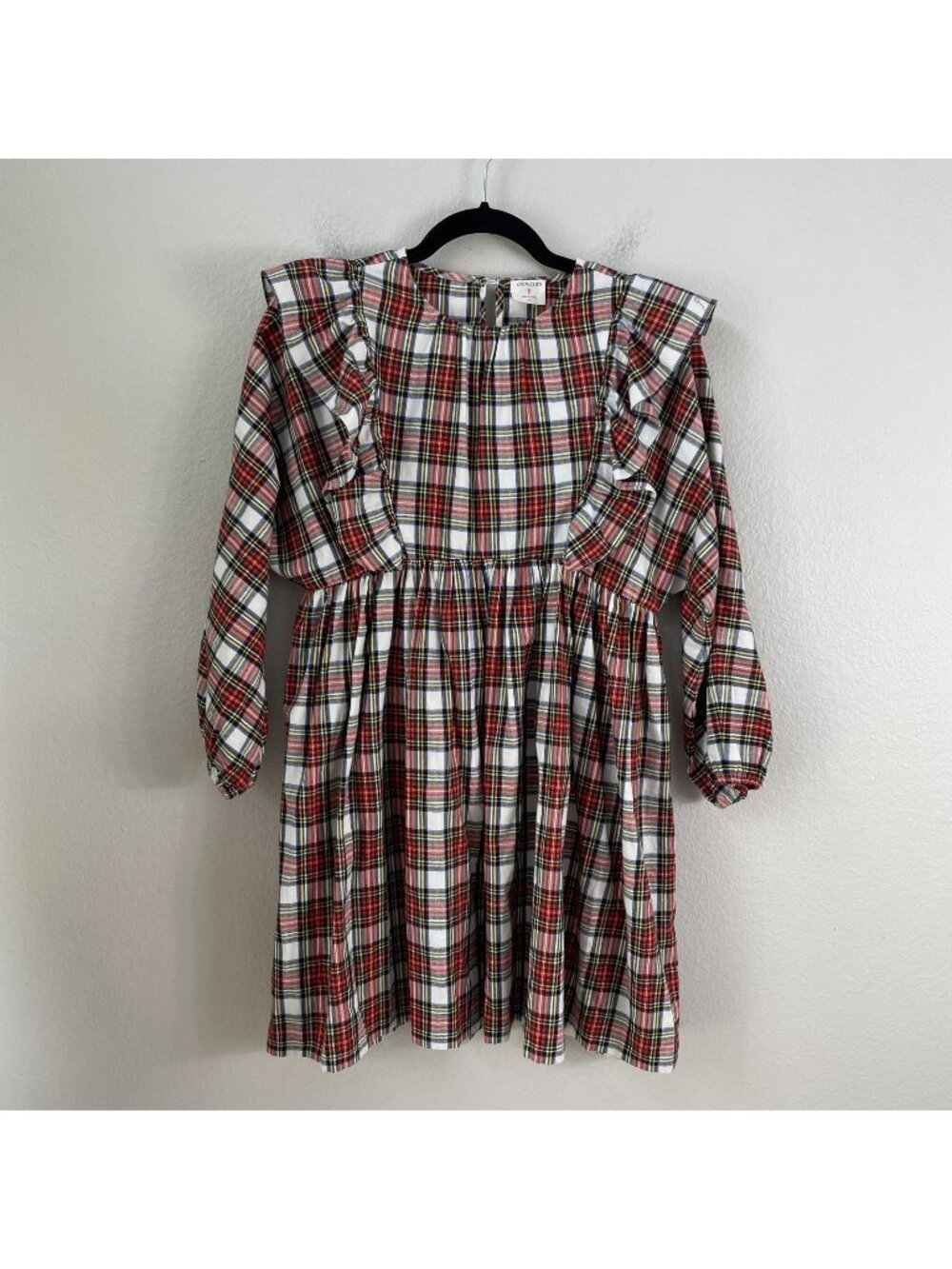 Crewcuts Dress Girls 12‎ Red Green Tartan Plaid Ruffle Long Sleeve Holiday